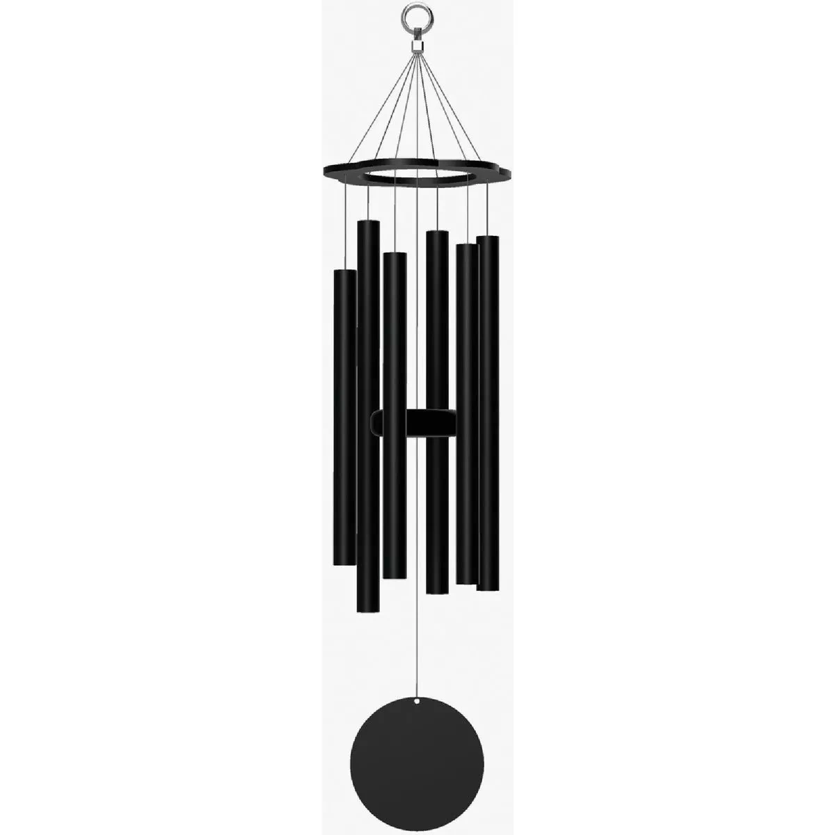 Black 27-inch Avria wind chime with six metal tubes and a round wind catcher