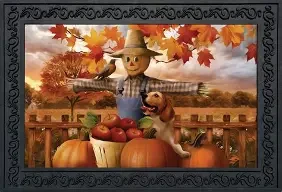 Sunflowers and pumpkins coir doormat in warm fall colors
