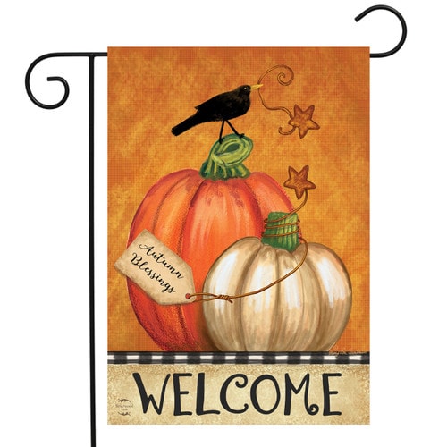 Autumn Blessings garden flag with pumpkins and a crow