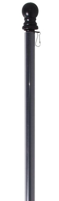 57-inch gray metal flag pole with glossy black ball finial and hanging clip