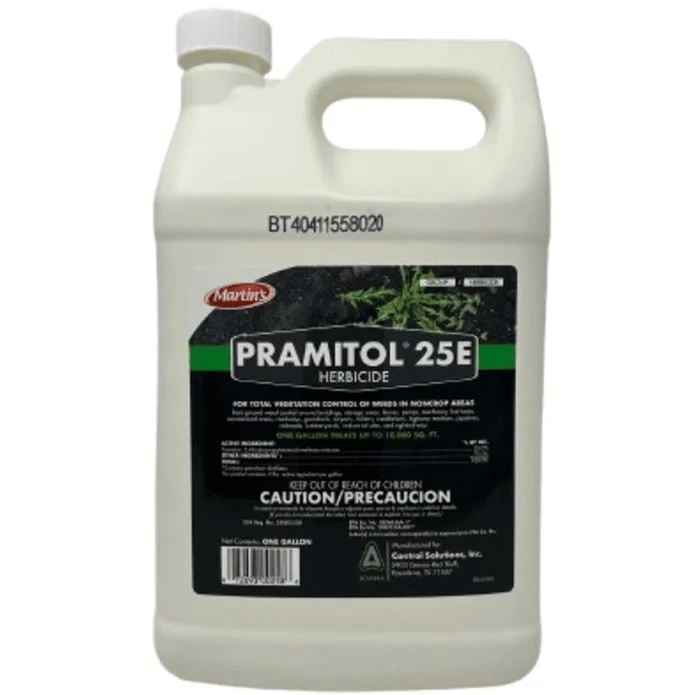 One-gallon jug of Martin's Pramitol 25E herbicide with black and green label