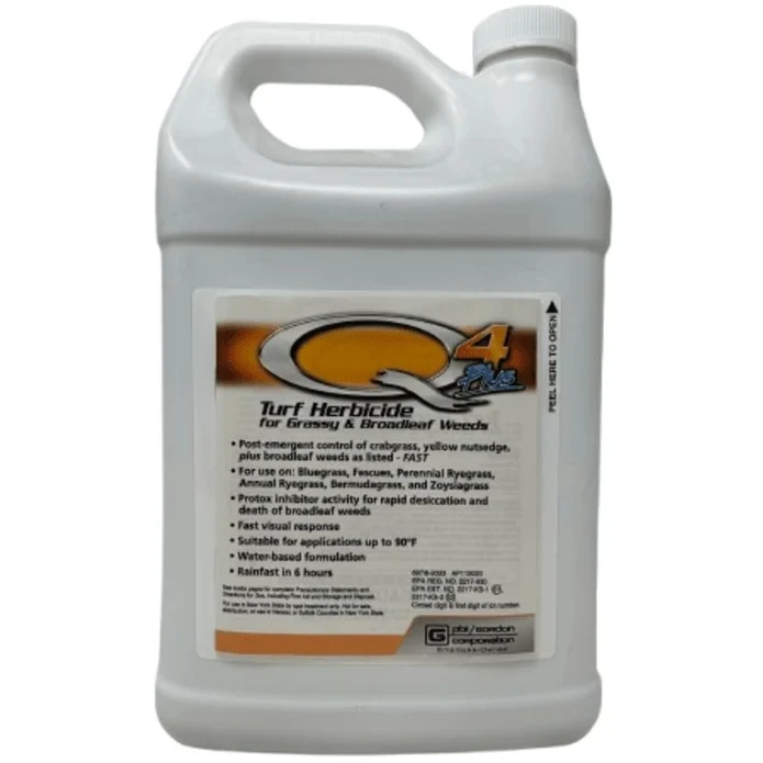 Q4 Plus turf herbicide gallon jug with white label