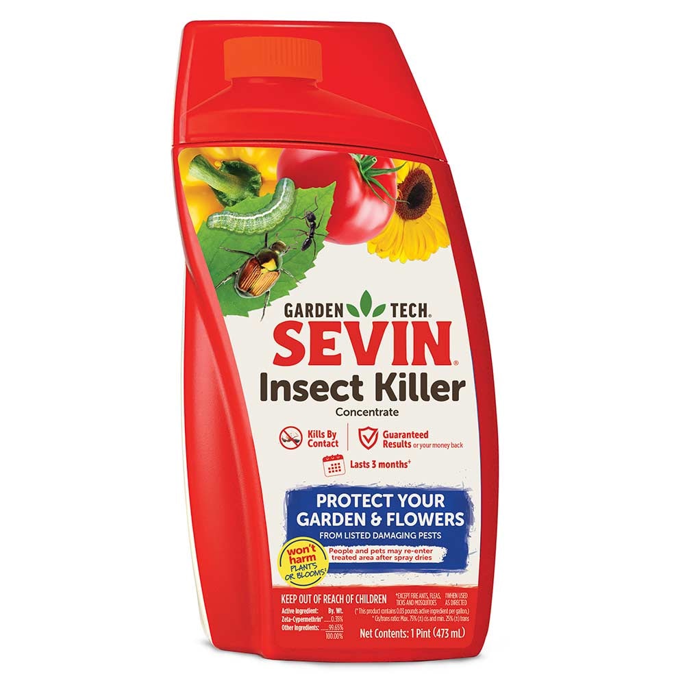 Red bottle of Garden Tech Sevin Insect Killer concentrate