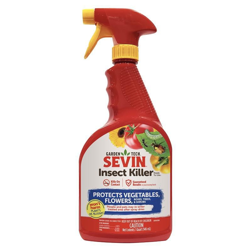 Red trigger-spray bottle of Sevin Insect Killer ready to use